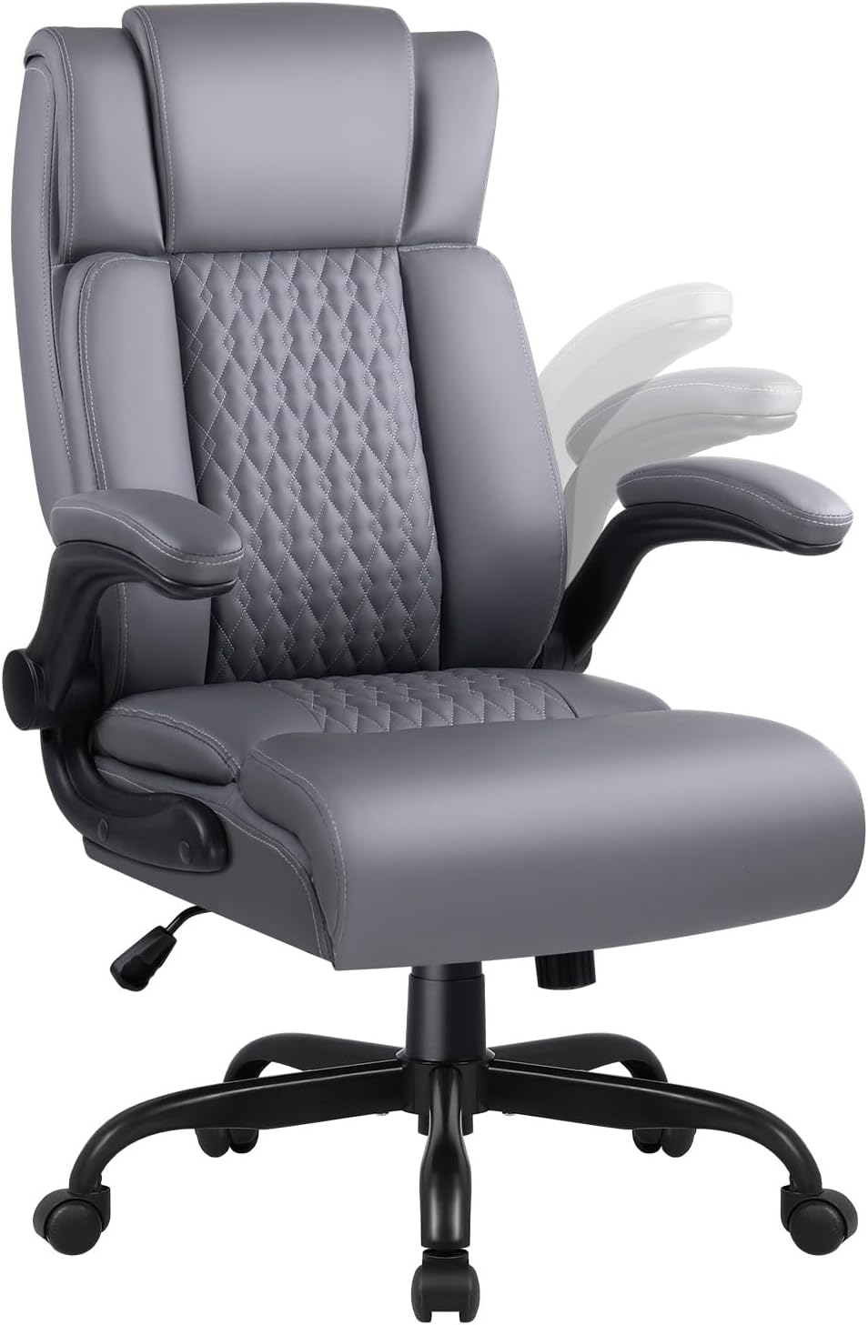 OFIKA Executive Office Chair Heavy Duty Office Chair Padded Flip Up Armrest, Computer Gaming Chair PU Leather Desk Chair, High Back Big and Tall Office Chair with Lumbar Support (Gray)