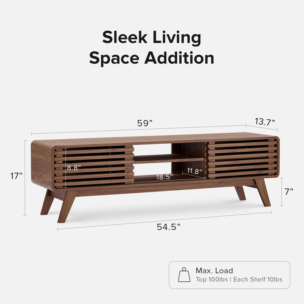mopio Ensley TV Stand, Mid Century Modern for 55/60/65 inch TV, Farmhouse TV Stand, Entertainment Center with Storage, TV and Media Console for Living Room (Walnut, 59 inch Low)