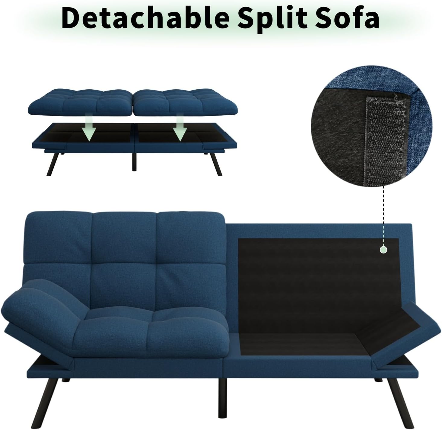 MUUEGM 71' Convertible Futon Sofa Bed, Upholstered Small Futon Couches with Adjustable Backrest, Loveseat Sleeper Bed for Compact Living Room Studio Office (Navy Blue)