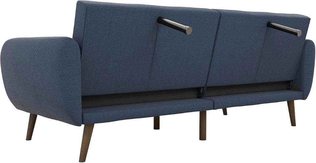 Novogratz Brittany Sofa Futon, Premium Linen Upholstery and Wooden Legs, Blue Linen