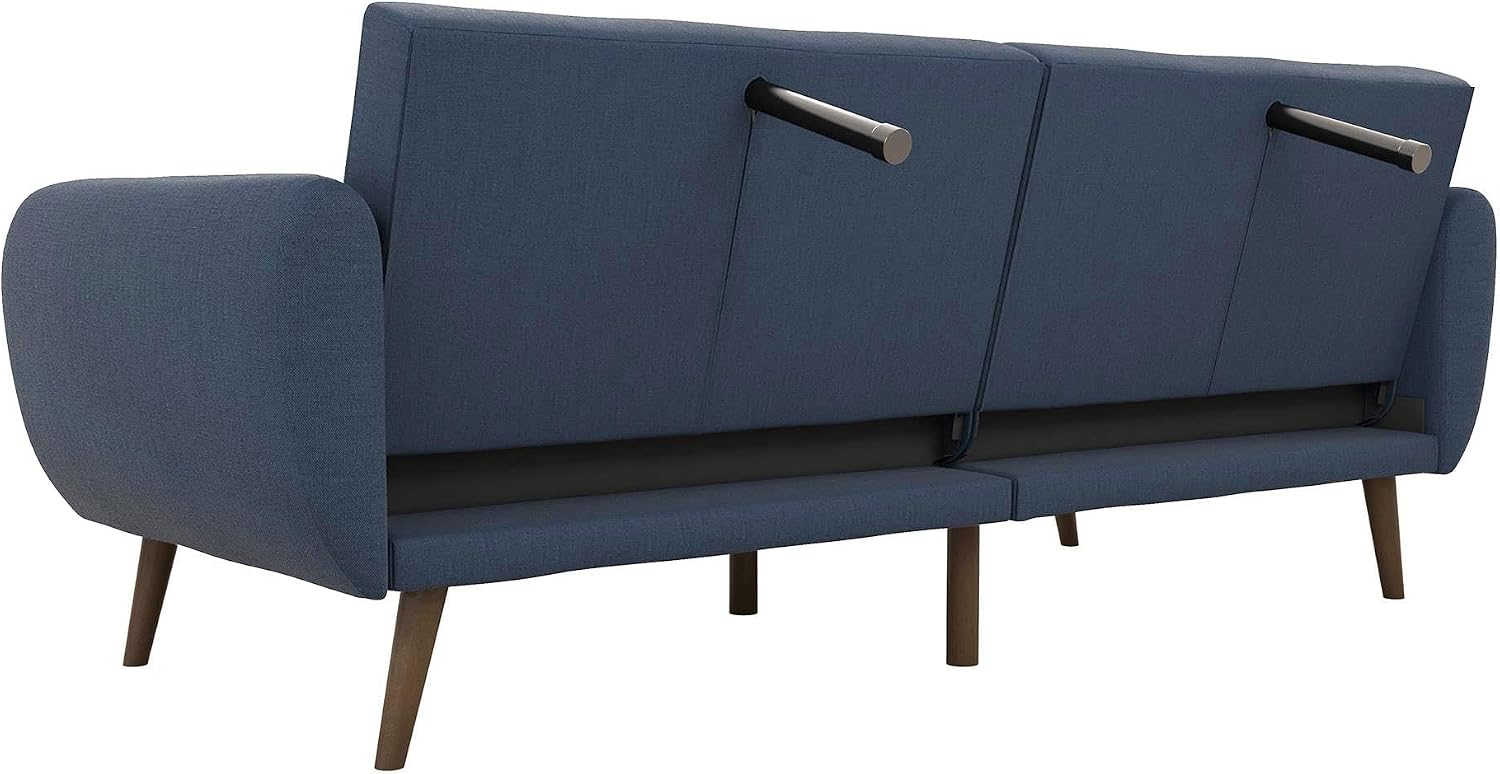 Novogratz Brittany Sofa Futon, Premium Linen Upholstery and Wooden Legs, Blue Linen