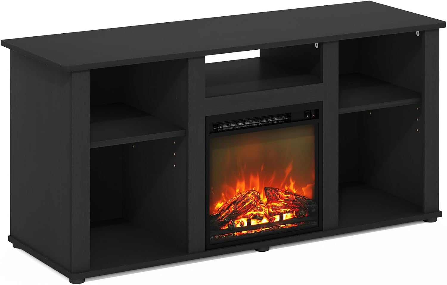 Furinno Jensen Fireplace TV Stand, Entertainment Center, TV Console for TV up to 55 Inch with Fireplace and Open Storage Compartment, for Living Room, Bedroom, Americano