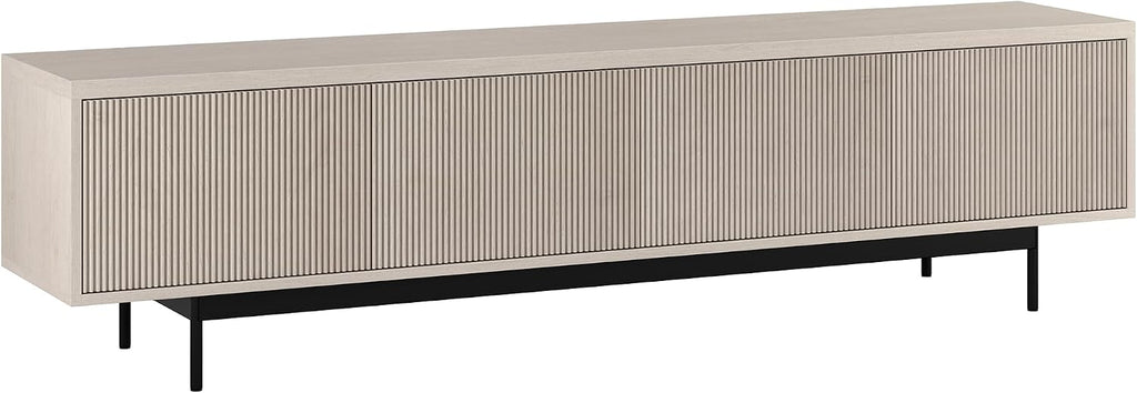 Henn&Hart Fluted TV Stand for TVs up to 85' with 2 Open-Concept Ribbed Storage Cabinets for Living Room, Family Room, or Office, Beech White