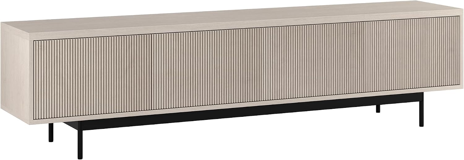 Henn&Hart Fluted TV Stand for TVs up to 85' with 2 Open-Concept Ribbed Storage Cabinets for Living Room, Family Room, or Office, Beech White