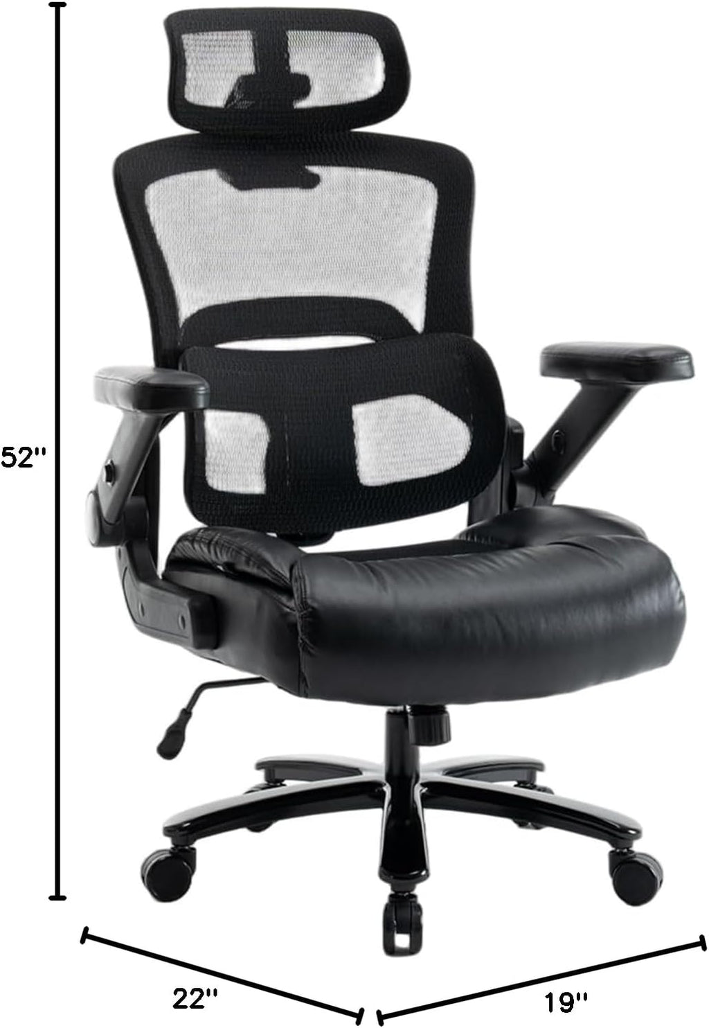 Vigosit Ergonomic Office Chair with Flip-Up Arms, Mesh Back, Adjustable Headrest, Padded Seat Cushion, Lumbar Support, High Back Desk Chair for Home Office – 330lbs Capacity