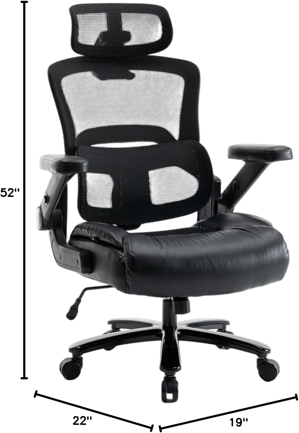Vigosit Ergonomic Office Chair with Flip-Up Arms, Mesh Back, Adjustable Headrest, Padded Seat Cushion, Lumbar Support, High Back Desk Chair for Home Office – 330lbs Capacity