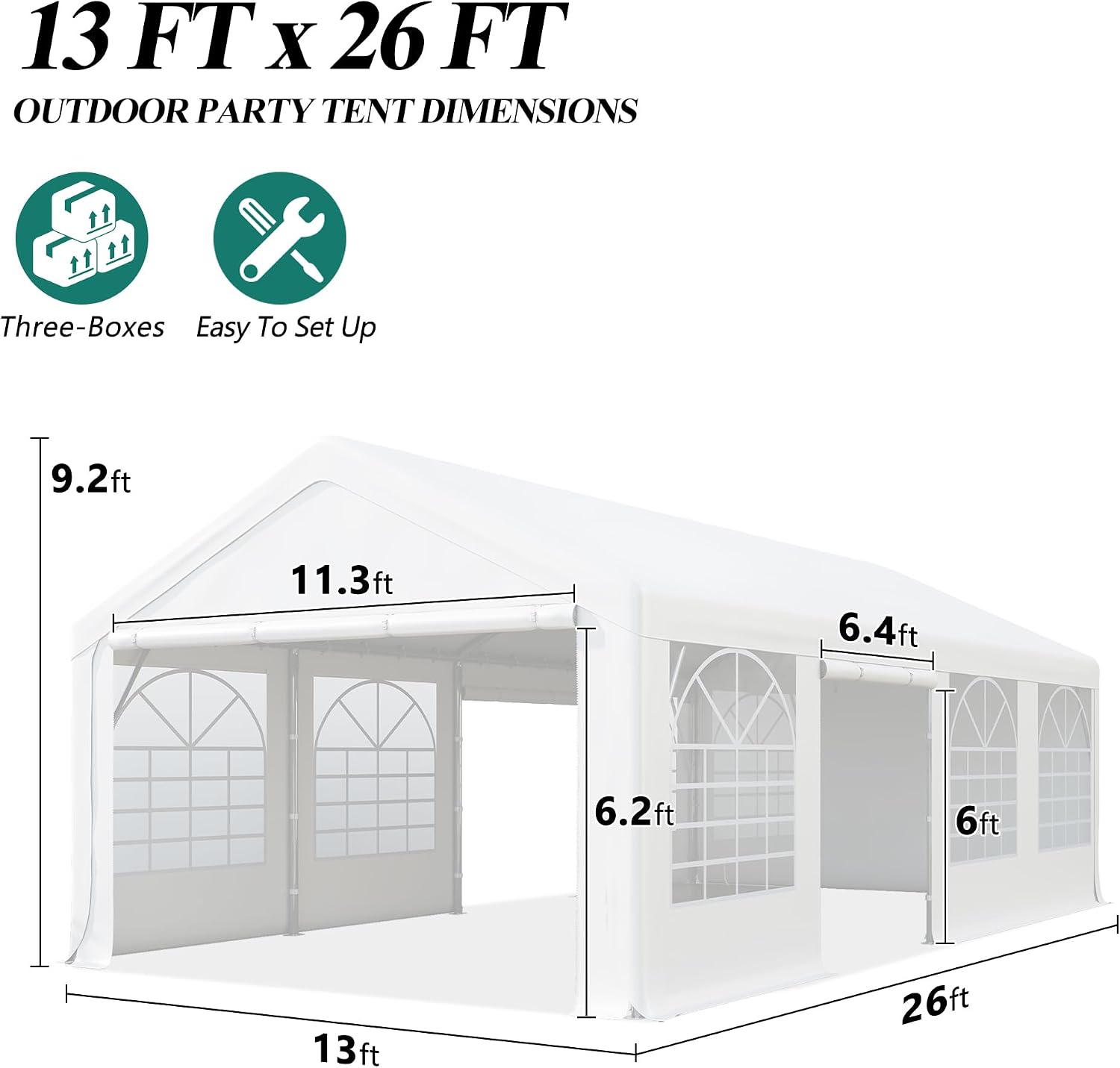 GARTOO 13' x 26' Canopy Party Tent & Carport - Heavy Duty Outdoor Wedding Gazebo with 4 Sand Bags, Event Shelter Canopy for Outdoor Event, Wedding, Birthday Party