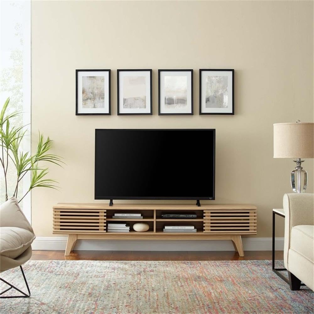 Modway Render Mid-Century Modern Low Profile 70 Inch Media Console TV Stand in Oak, 70'