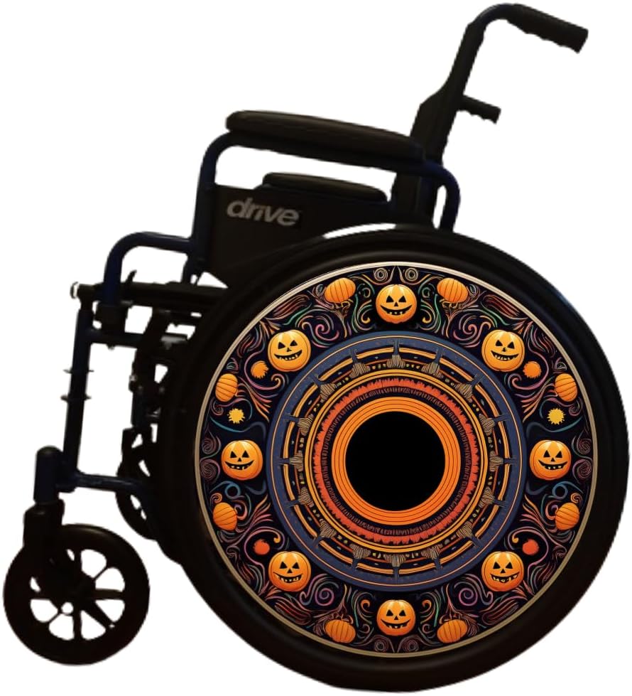 Designer Cover for Wheelchair Wheels, Enhances Aesthetics, Easy Install/Remove, Lightweight, New Matt Finish (Playful Pumpkin)