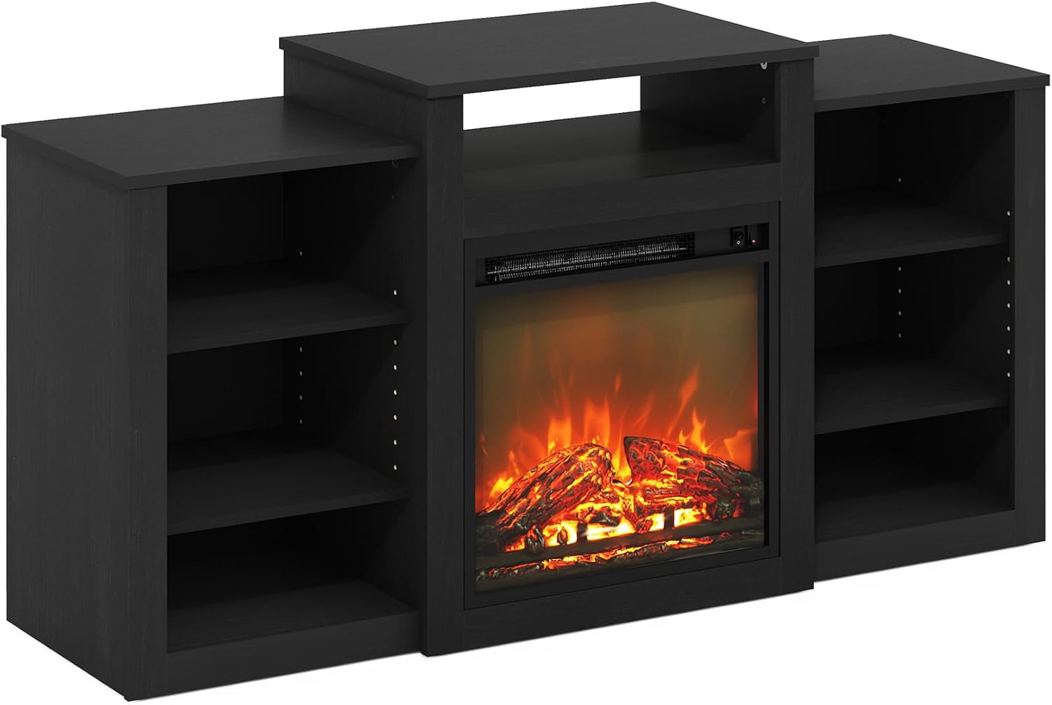 Furinno Jensen Fireplace TV Stand, Entertainment Center, TV Console for TV up to 55 Inch with Electric Fireplace, for Living Room, Bedroom, Americano