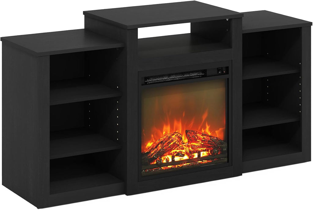 Furinno Jensen TV Stand with Fireplace, Entertainment Center, TV Console for TV up to 55 Inch with Fireplace, for Living Room, Bedroom, Dark Americano