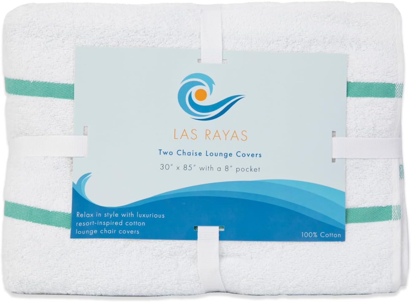 Arkwright Las Rayas Chaise Lounge Cover Towel with Pocket - Case of 12 - Striped 100% Cotton Cabana Cover for Beach Pool Outdoor Chairs, 30 x 85 in, White/Green