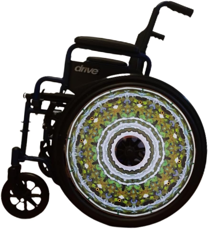 Designer Cover for Wheelchair Wheels, Enhances Aesthetics, Easy Install/Remove, Lightweight, New Matt Finish (Lush Leaves)
