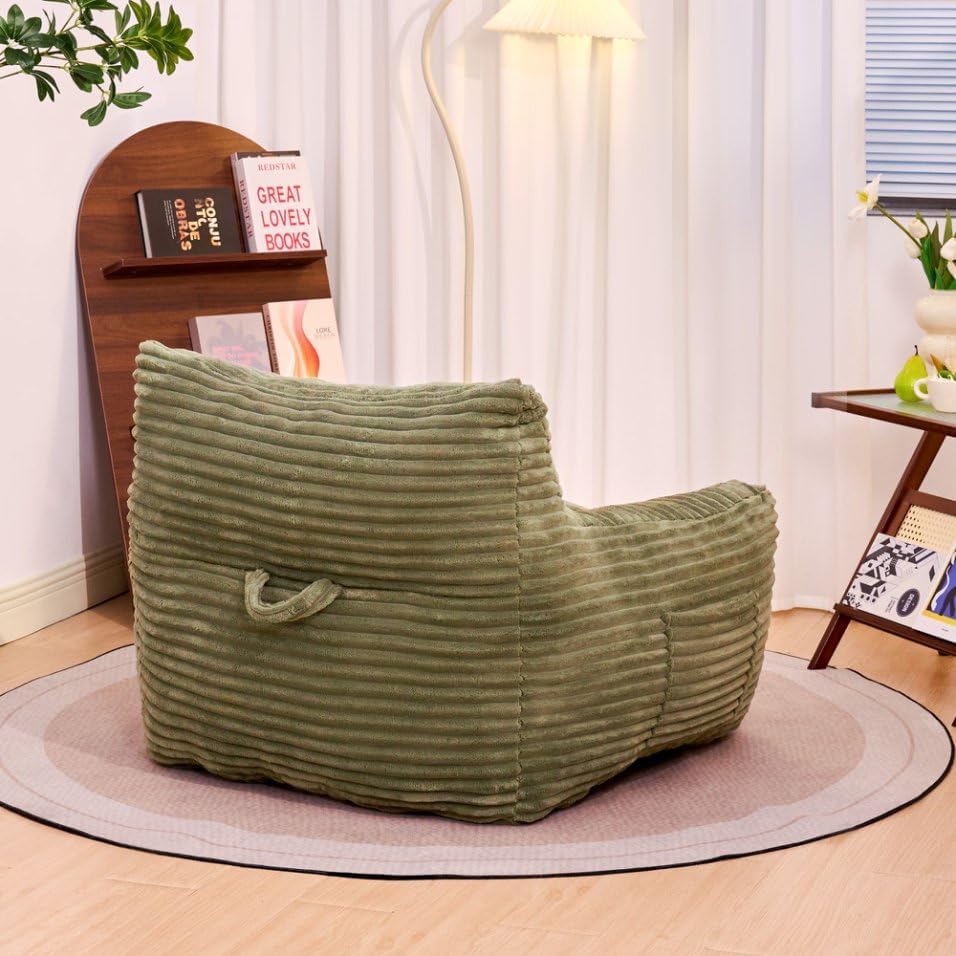 Bean Bag Chair for Adults with Armrests - Oversized Comfy Beige Beanbag Lounge Lazy Floor Sofa Chair for Living Room, Bedroom & Dorm, Cozy Fluffy Single Cloud Mini Couch