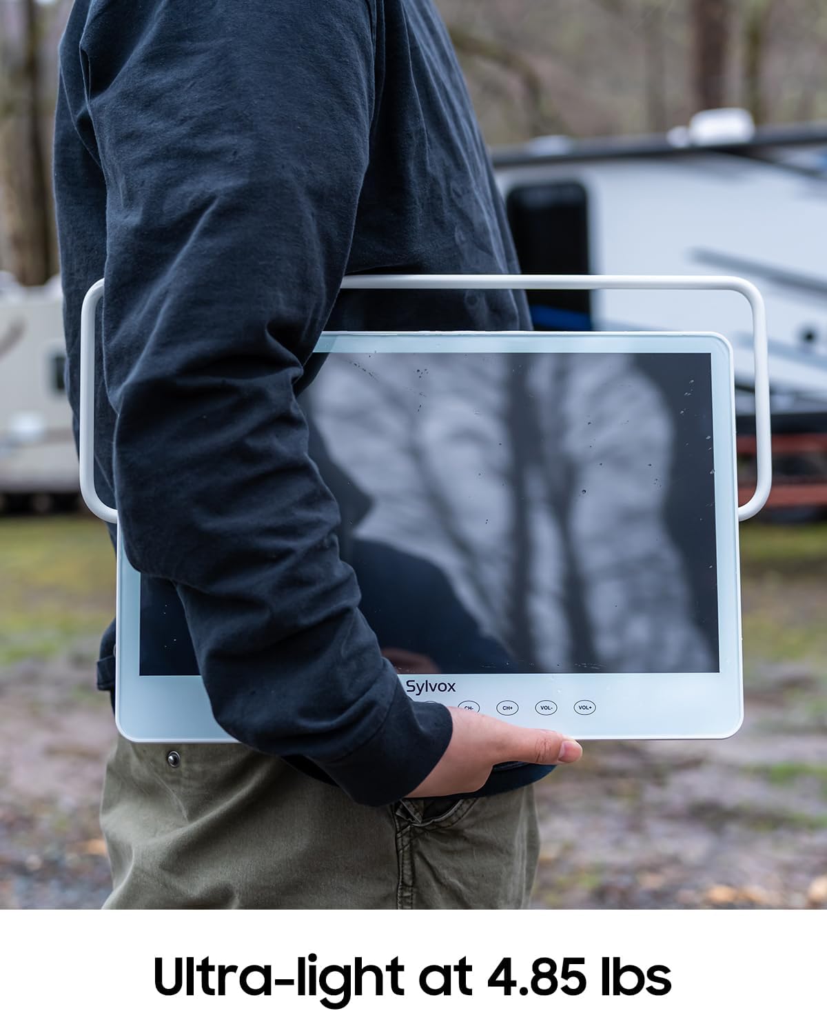 SYLVOX 15.6' Portable TV, 1080P Smart TV, 10000mAh Battery (6H), Rechargeable, IP66 Waterproof, Supports Apps & Voice Control. Perfect for RV, Kitchen, Camper & More