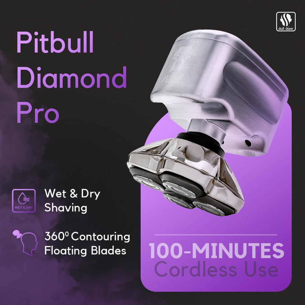 Skull Shaver Pitbull Diamond PRO Head & Face Shaver - Waterproof Cordless Electric Shaver - Metal Body - Baby Beast Trimmer - Travel Case - Gift for Men