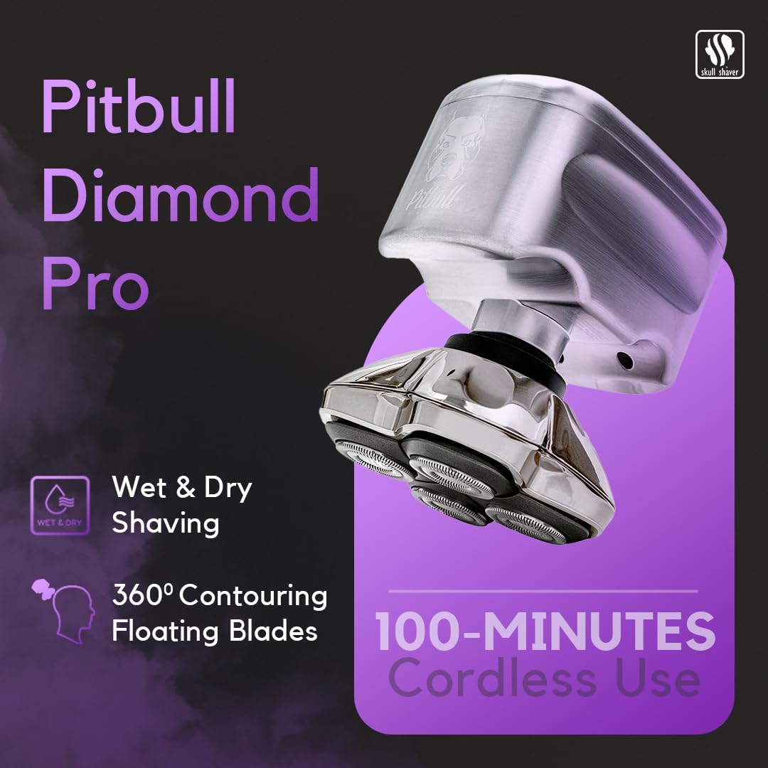 Skull Shaver Pitbull Diamond PRO Head & Face Shaver - Waterproof Cordless Electric Shaver - Metal Body - Baby Beast Trimmer - Travel Case - Gift for Men