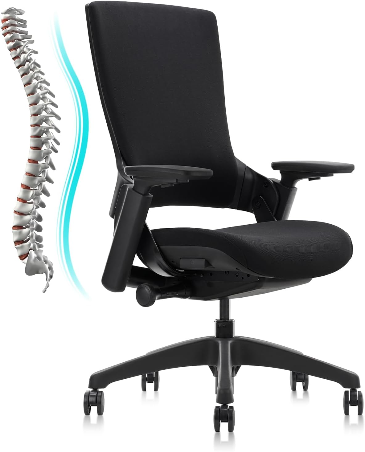 CLATINA Swivel Executive Computer Chair with 3D Armrest and Lumbar Support, Adjustable Ergonomic Fabric Backrest Task Chair for Home Office Conference Room