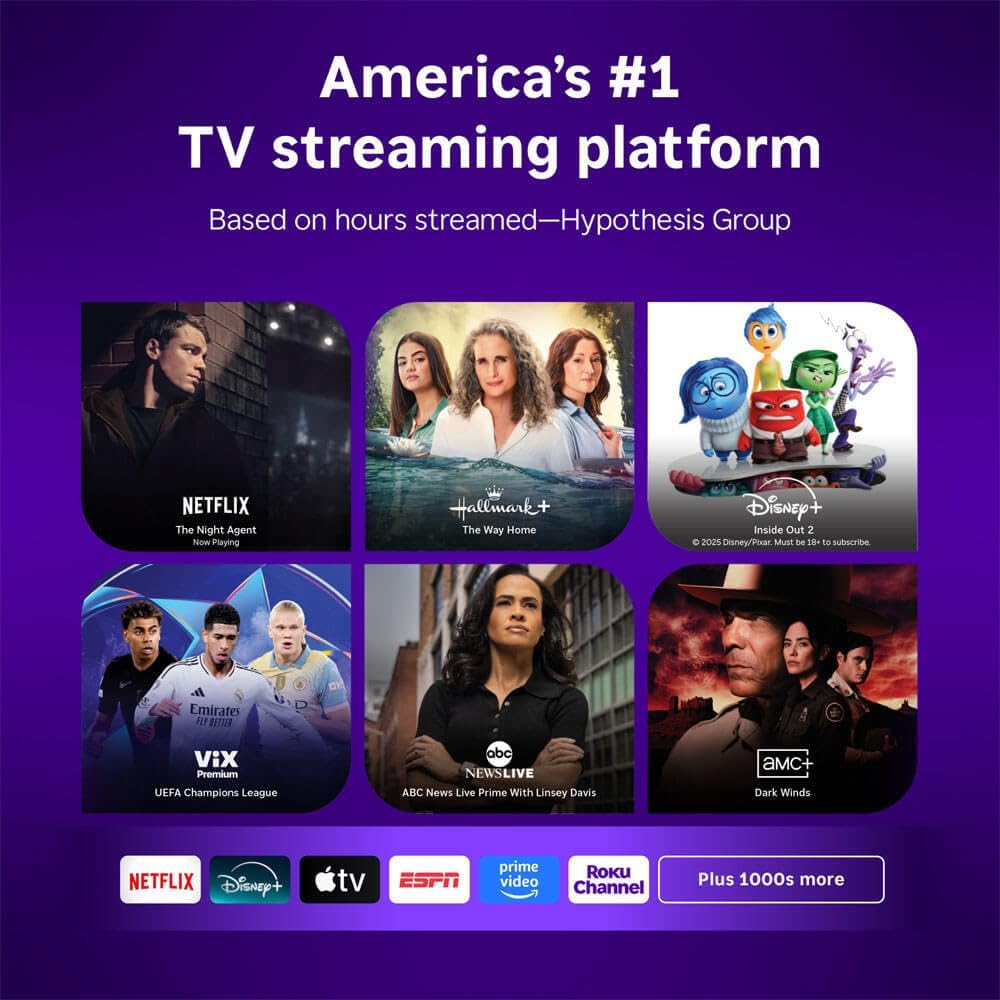 Roku 50-Inch Select Series 4K UHD Smart TV - HDR, Dolby Audio, Compatible with Alexa, Voice Remote, Bluetooth Mode, w/AUX HDMI Cable, CPS 1-Year Protection Plan + Streaming kit