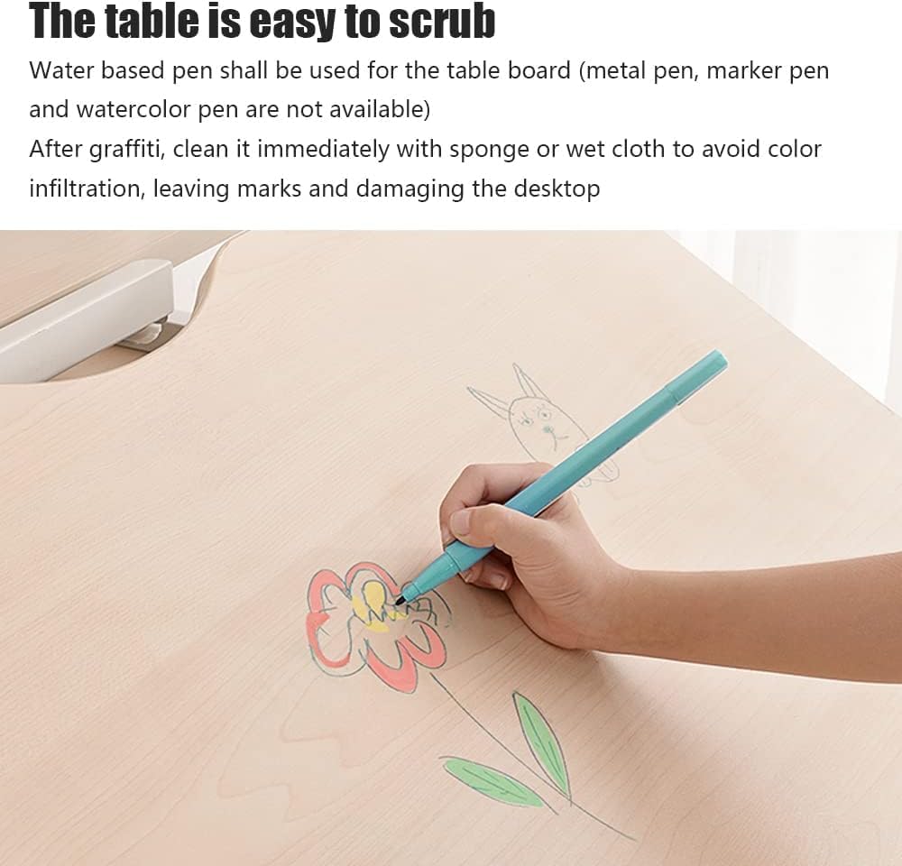 FCD Kids Desk and Chair Wood Adjustable Height Study Reading Drawing Desk Homework Station with Small Shelf, Tiltable Desktop and Pull Out Drawer