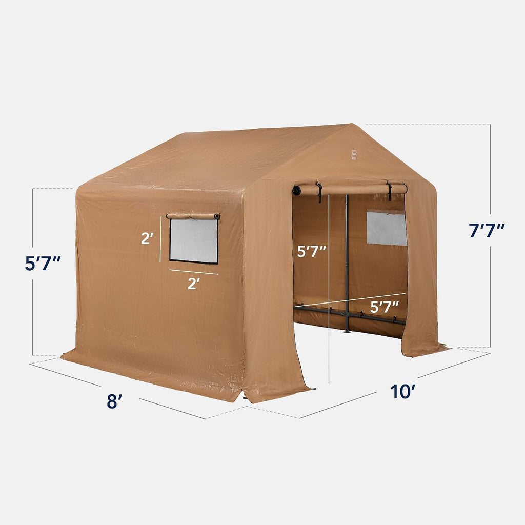 Best Choice Products 10x8ft Outdoor Storage Shed, Carport, Canopy Shelter, Dual Doors & Windows, Metal Frame, Weather-Resistant, Perfect for Storing Motorcycle, Bike, Garden Tools – Tan