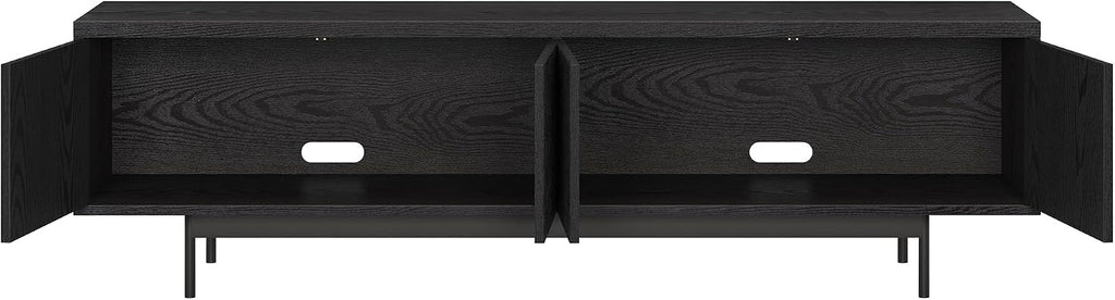 Henn&Hart Fluted TV Stand for TVs up to 75' with 2 Open-Concept Ribbed Storage Cabinets for Living Room, Family Room, or Office, Natural Black