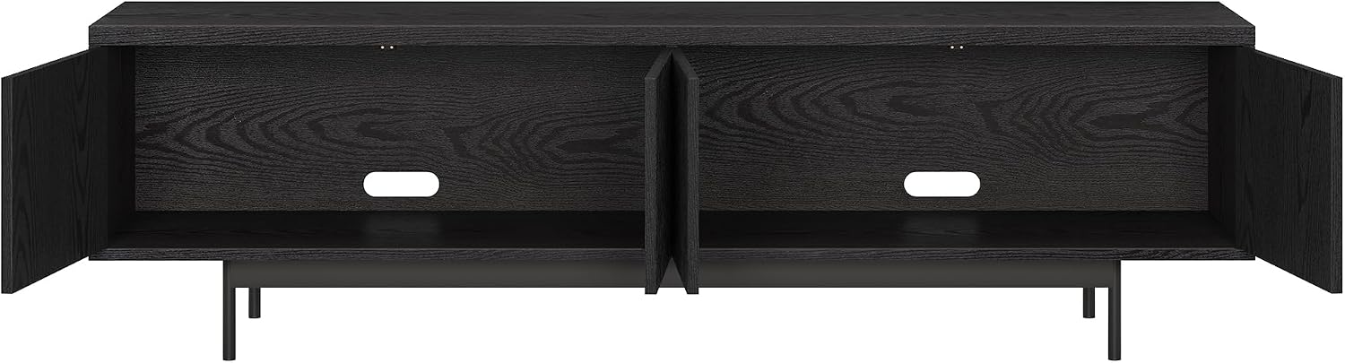 Henn&Hart Fluted TV Stand for TVs up to 75' with 2 Open-Concept Ribbed Storage Cabinets for Living Room, Family Room, or Office, Natural Black