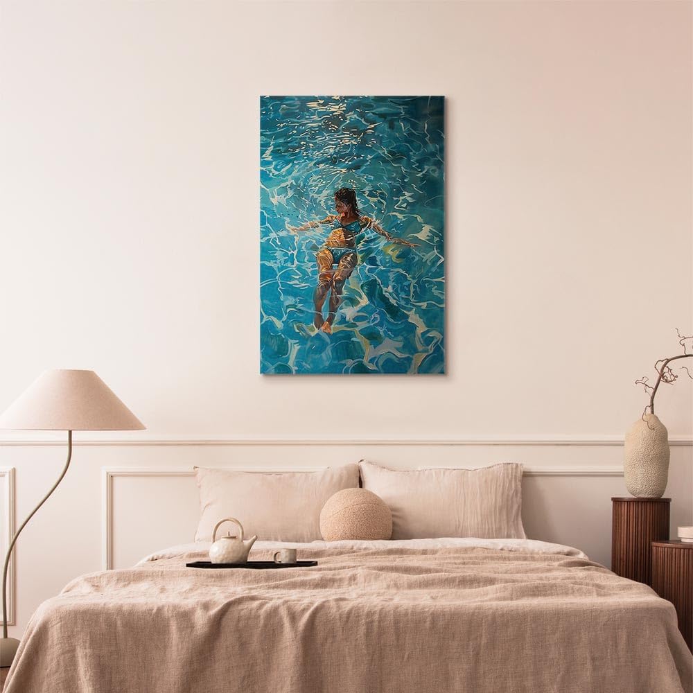 artgeist - Canvas Wall Art XXL Summer Vibes 60x90 cm/24'x36' 1 piece - Non-woven Canvas Prints Image Framed Artwork Painting Picture Photo Home Decoration - Holiday Blue Water Pool Woman h-H-10083-b-a