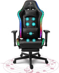 Ergonomic High Back RGB Gaming Chair with Footrest, Massage Video Game Chairs with Speakers, Computer Chair with 4D Handrail Lumbar Support PU Leather 360° Swivel Racing Chair,Black