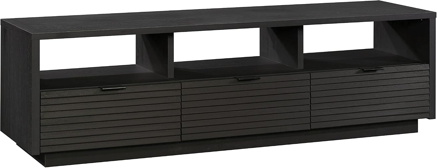 Sauder Harvey Park Modern TV Stand Media Console Credenza with Drawers and Storage Shelves, in Raven Oak