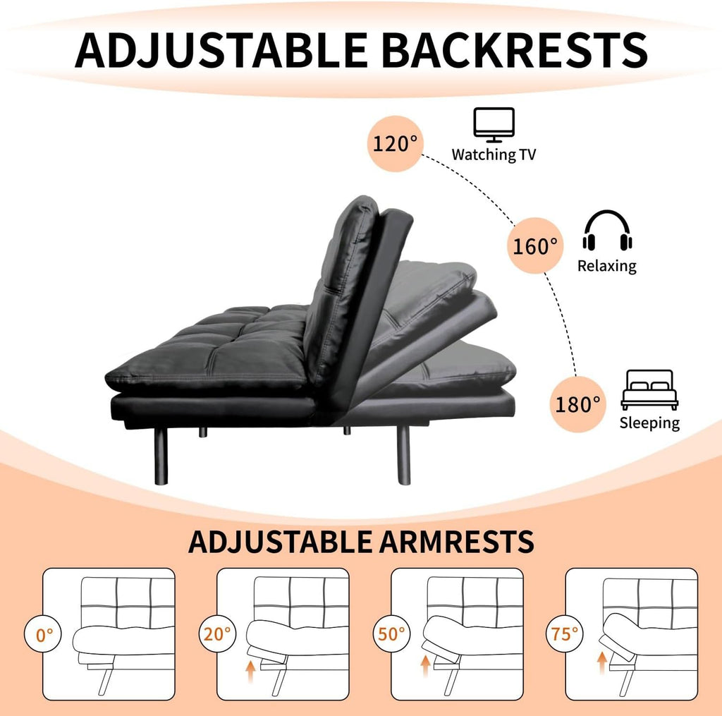 MUUEGM Futon Sofa Bed Convertible Futon Couch Bed Memory Foam Sofa Sleeper,Adjustable Armrest&Backrest Full Size Lounge Couch for Office Apartment Living Room,Matte Black