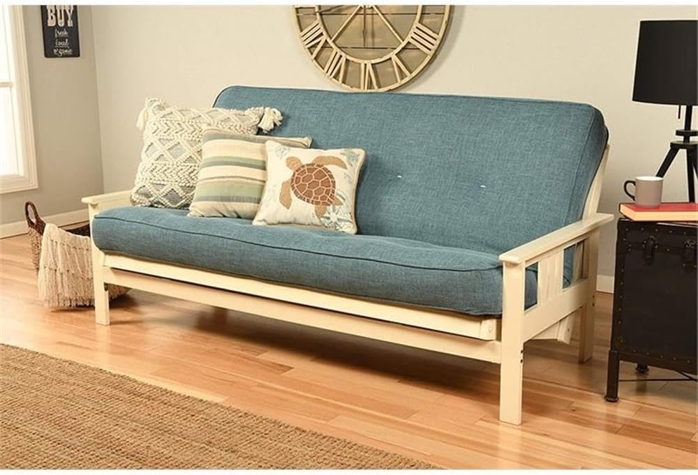 Pemberly Row 8' Full Size Spring Futon Mattress Replacement, Linen Sleeper Sofa Bed Mattress, Aqua Blue-Frame Not Included