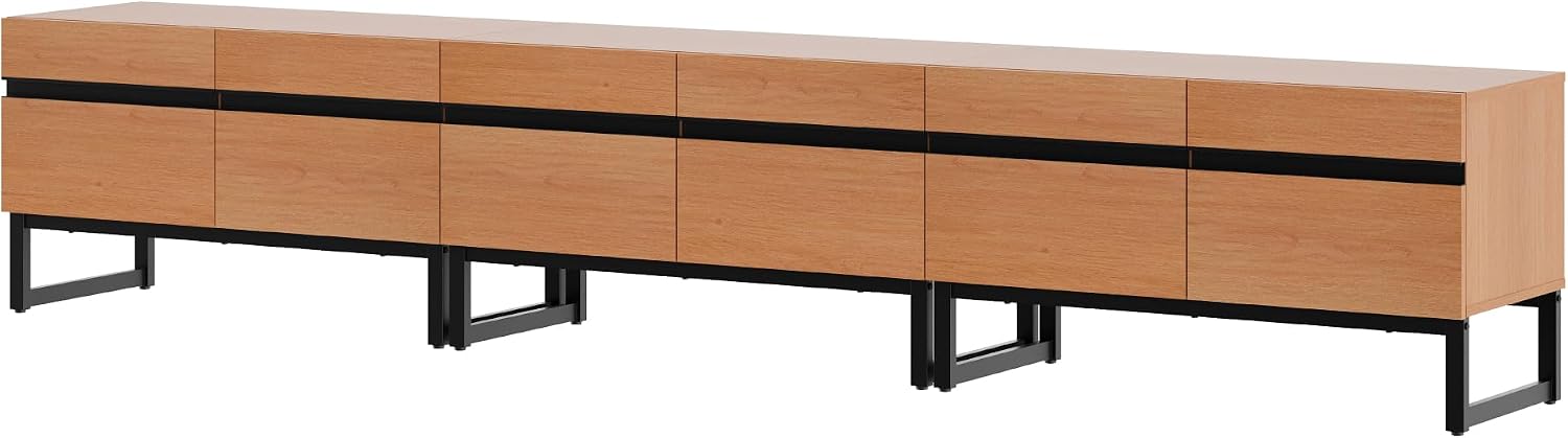 WAMPAT Modern TV Stand for 32-110 Inch TVs, Wood Entertainment Center with Metal Base Storage Cabinets, Media TV Console for Living Room, Mocha, 3Pcs