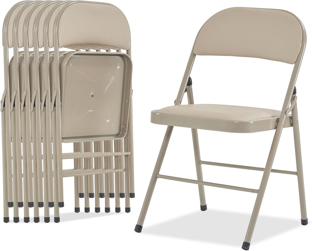 Karl home 6 Pack Brown Folding Chairs with Padded Seats for Outdoor & Indoor, Portable Stackable Commercial Seat with Steel Frame for Events Office Wedding Party, 330lbs Capacity
