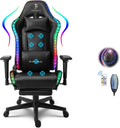 Massage Gaming Chair, High Back Office Computer Chair with Speakers and RGB Lights, Recliner Chair Music Video Game Chair with Headrest and Lumbar Support for Home Office,Black