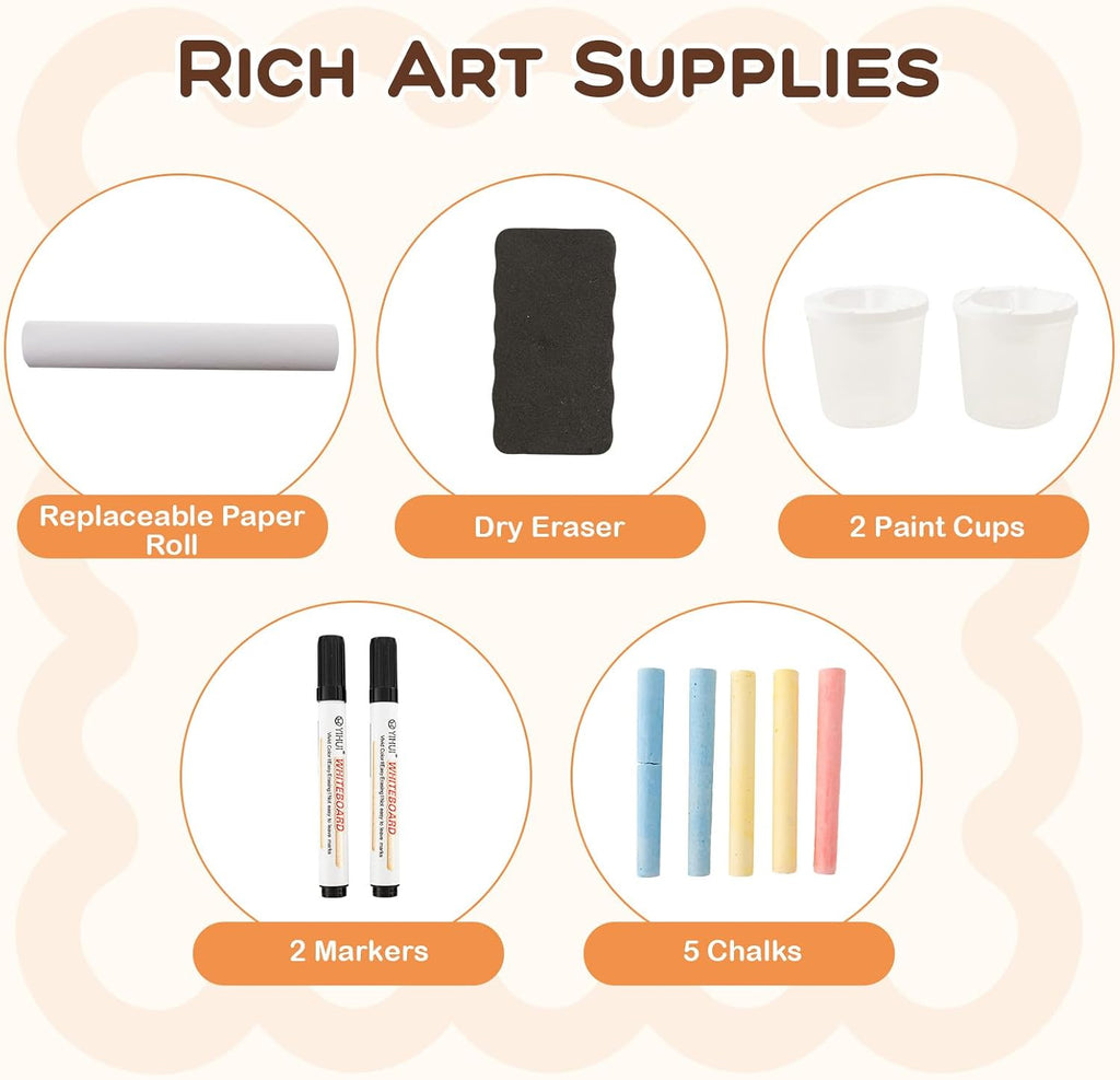 Costzon Easel for Kids, Wooden Art Center with Double-Sided Blackboard & Whiteboard, Paper Roll for Drawing, Crafts, Writing, Toddler Activity Table with Storage, Kids Table and Chair Set (Grey)