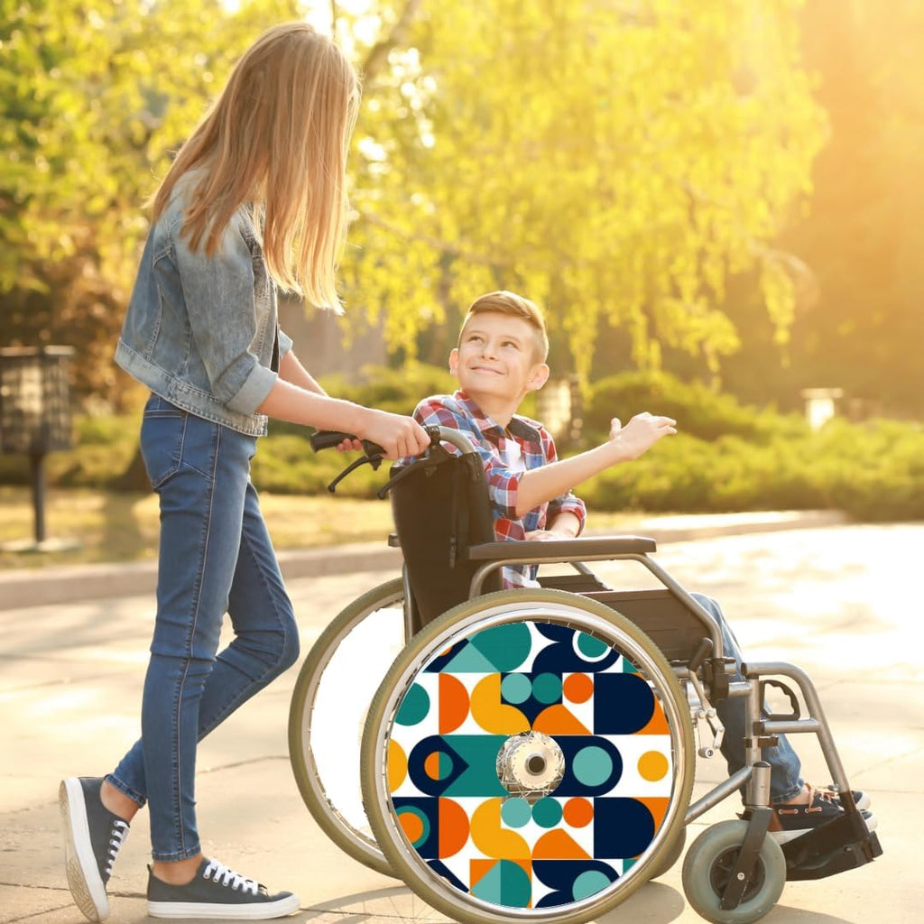 Designer Graduation Gift Covers for Wheelchair Wheels, Enhances Aesthetics, Easy Install/Remove, Lightweight, New Matt Finish (Geometric Shapes)