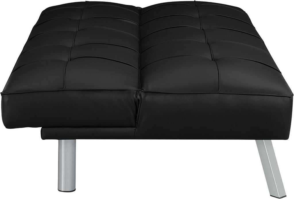 OSP Home Furnishings Kenneth Modern Button Tufted Convertible Click-Clack Futon Sofa Bed, Black Faux Leather with Chrome Legs