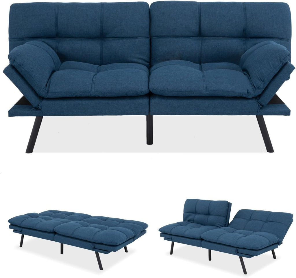 MUUEGM Futon Sofa Bed Memory Foam Navy Blue Futons Modern Office Couch Sleeper Bed Convertible Love seat Sofa for Small Spaces,Apartment,Office with Adjustable Armrest Backrest