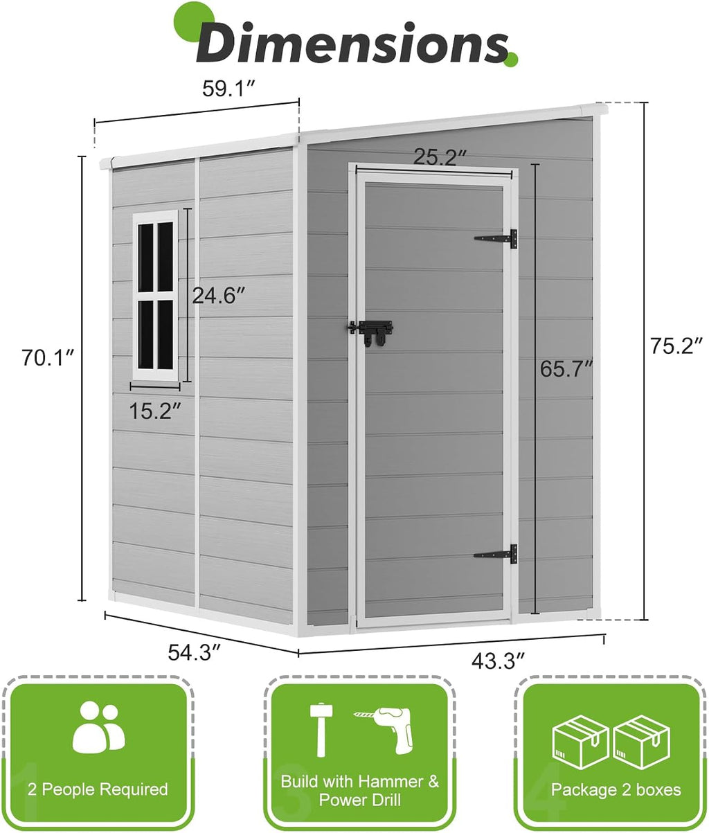 5x4 Shed Resin Outdoor Storage with Floor Included, Lean to Sheds Waterproof Small Plastic Garden Tool Sheds