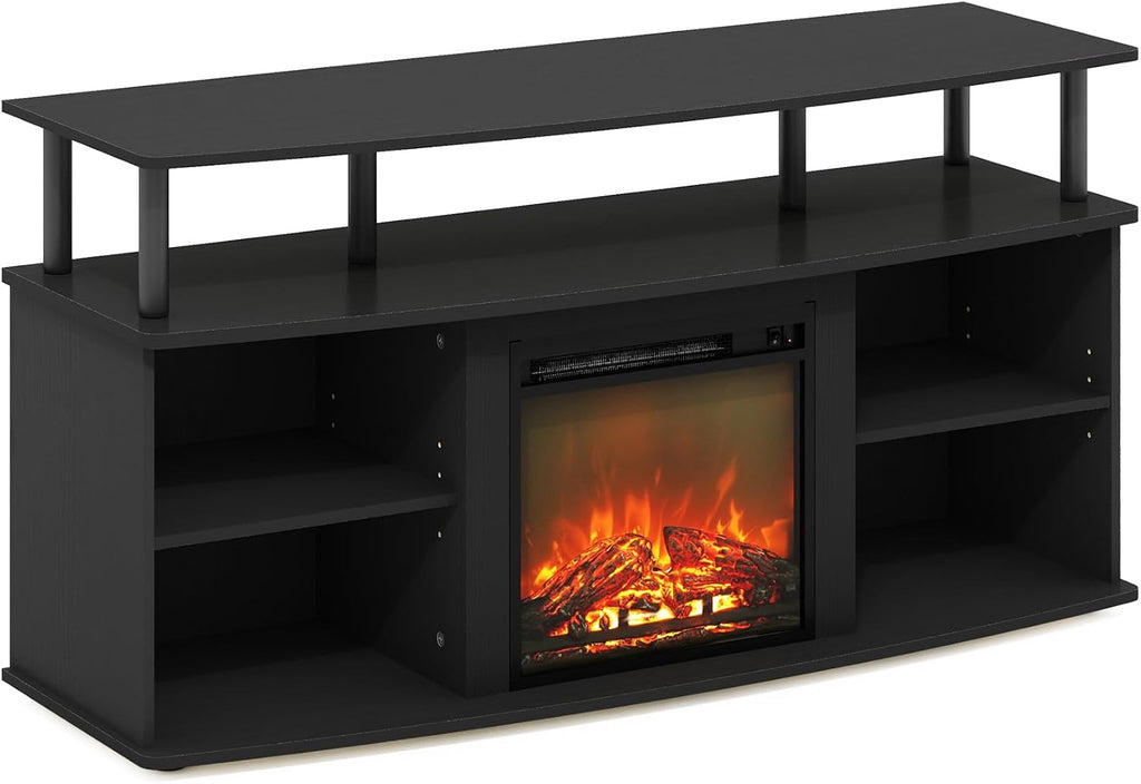 Furinno Jensen Fireplace TV Stand, Entertainment Center, TV Console for TV up to 55 Inch with Fireplace and Open Shelving Storage, for Living Room, Bedroom, Americano