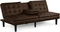 Furniture of America Fallein Modern Contemporary Wood 71.5-inch Futon Sofa Bed with Drop-Down Table, Cup Holders, USB-A Charger, Biscuit Tufting for Bedroom, Guest Room, Brown