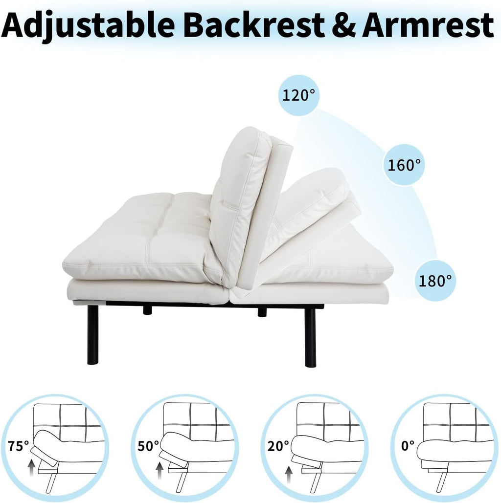 MUUEGM 71' Convertible Futon Sofa Bed, Upholstered Small Futon Couches with Adjustable Backrest, Loveseat Sleeper Bed for Compact Living Room Studio Office (White)
