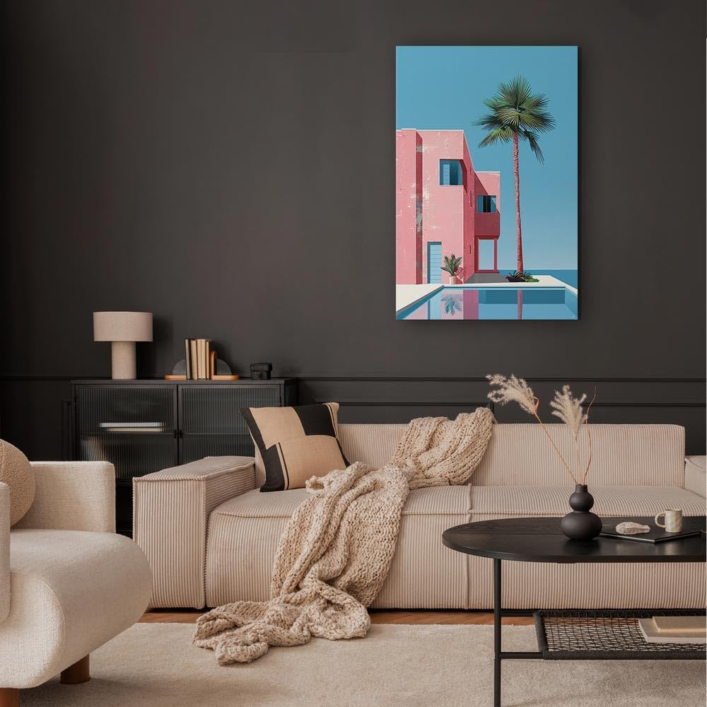 artgeist - Canvas Wall Art XXL Summer Vibes 60x90 cm/24'x36' 1 piece - Non-woven Canvas Prints Image Framed Artwork Painting Picture Photo Home Decoration - Holiday Palm Blue d-H-10042-b-a