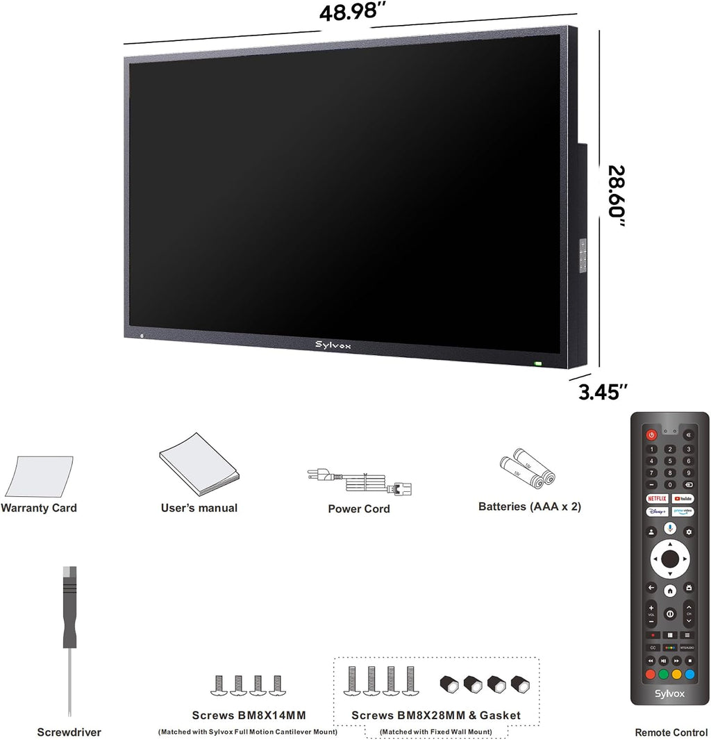 SYLVOX New 55' Outdoor Smart TV, Superior Waterproof Performance, Upgraded Matte Finish for Enhanced Anti-Glare Effect, Full Metal, with Dolby Atmos, 2000nits, Full Sun Pool Pro 3.0+ Series