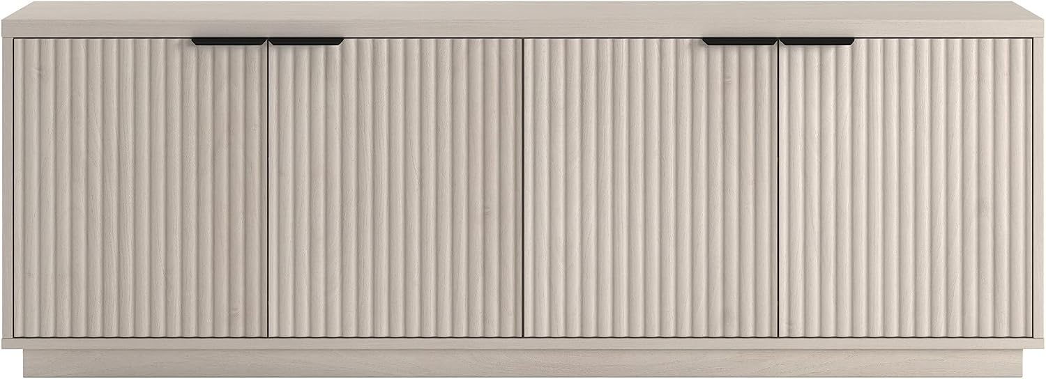Henn&Hart Fluted TV Stand for TVs up to 78' with 2 Ribbed Storage Cabinets and Adjustable Shelves for Living Room, Family Room, or Office, Beech White