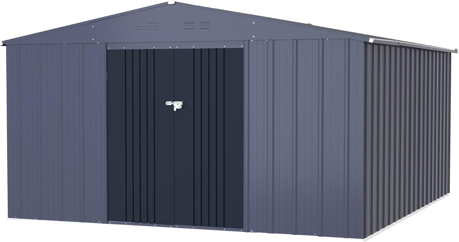 Yardenaler 8x12 FT Metal Outdoor Storage Shed, Garden Tool Shed Kit with Doors & Lock, Waterproof Patio Utility Tool Shed for Backyard and Garden, Gray