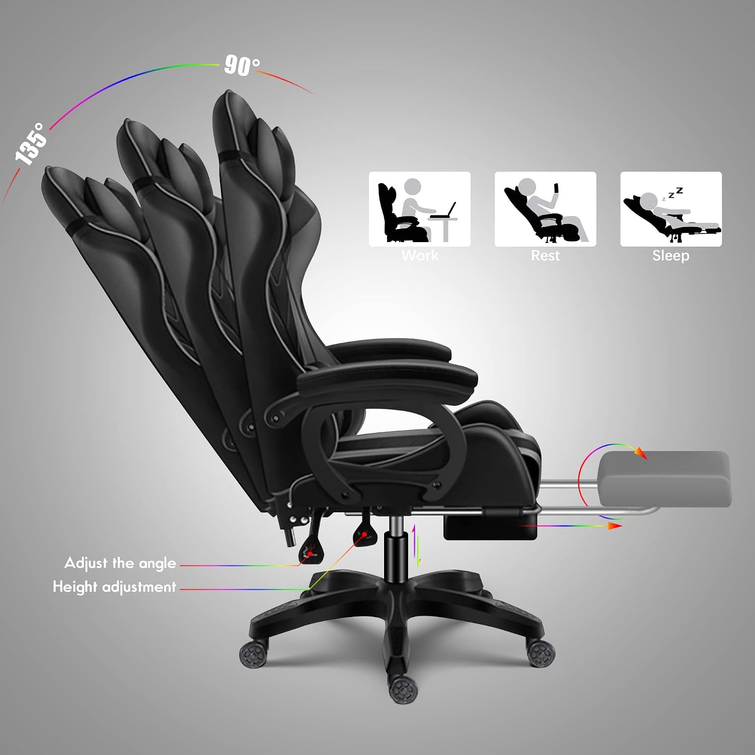 Ergonomic Professional Gaming Chair, Gaming Chair with Massage, Speaker, LED Light, and Footrest, Comfortable Computer Recline with Headrest and Lumbar Support.,White