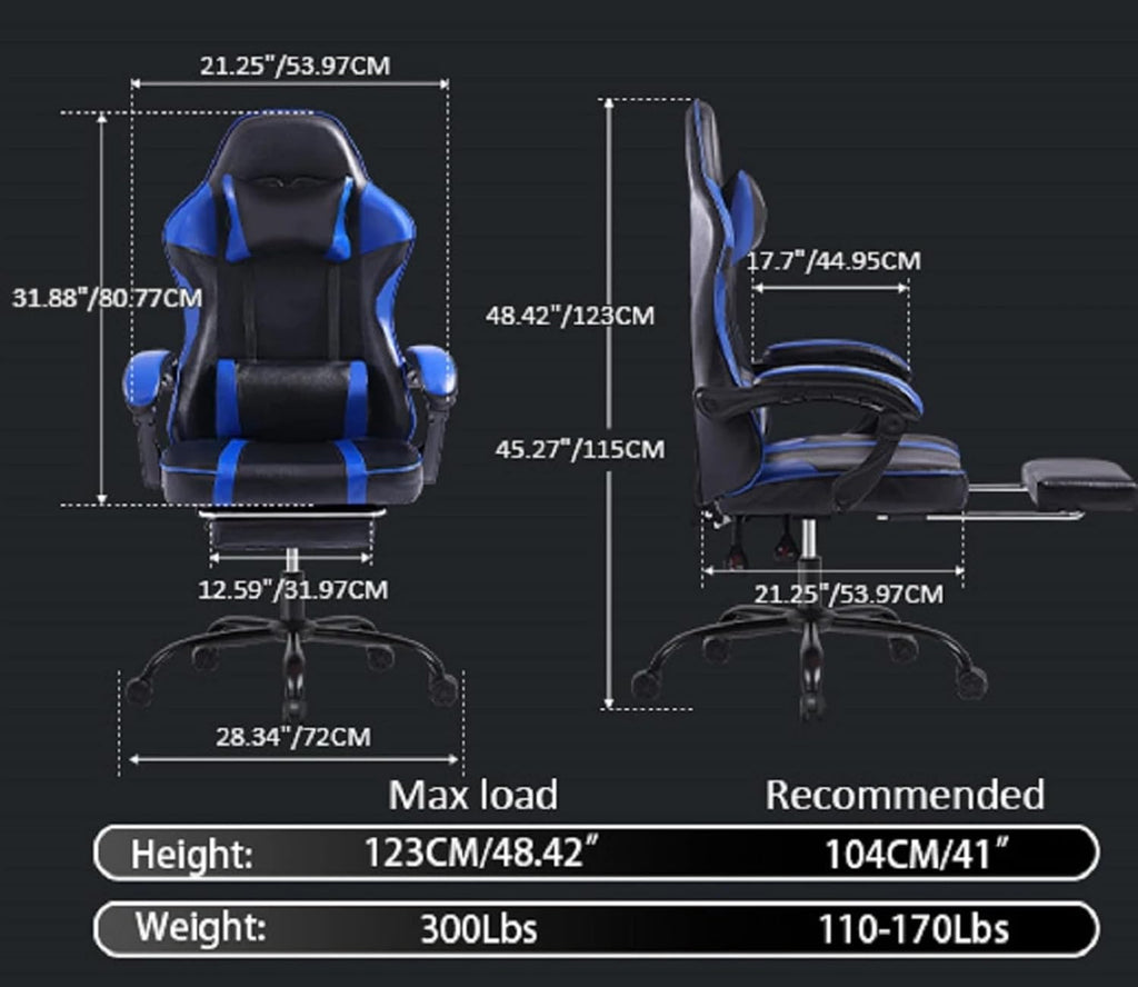 Video Game Chairs for Adults, PU Leather Gaming Chair with Footrest, 360° Swivel Adjustable Lumbar Pillow Gamer Chair, Comfortable Computer Chair for Heavy People, Purple