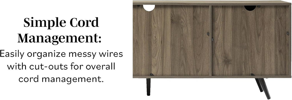 Walker Edison Saxon Mid Century Modern 2 Door Glass Shelf TV Stand for TVs up to 80 Inches, 70 Inch, Grey
